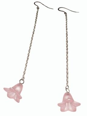 Pink Flowers Solid 925 Sterling Silver Hooks Long Chain Handmade Flower Earrings